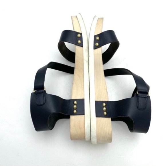 FREE People Leather Ankle Lace Straps Wood Sole Sandal in Black Size 8 - Picture 8 of 10